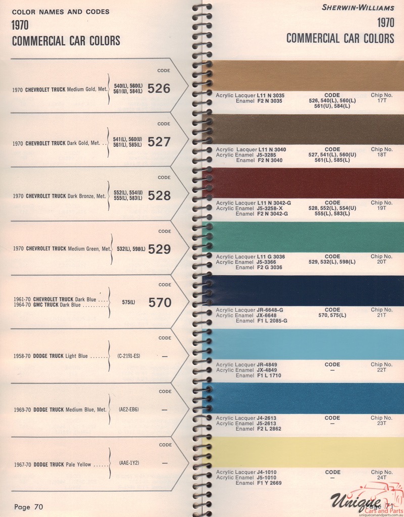 1970 Dodge Truck Paint Charts Williams 1